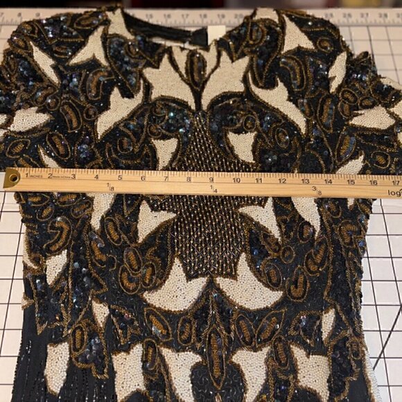 NEW WITH TAGS VINTAGE 100% SILK FULL SEQUINED OPEN BACK COCKTAIL DRESS SIZE S - Picture 11 of 12